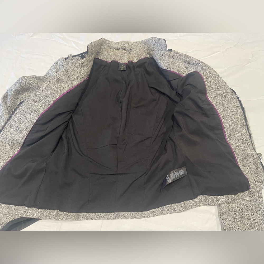 White House Black Market Gray Long Sleeve Tweed zippered Blazer Jacket Size 00 - Picture 6 of 11